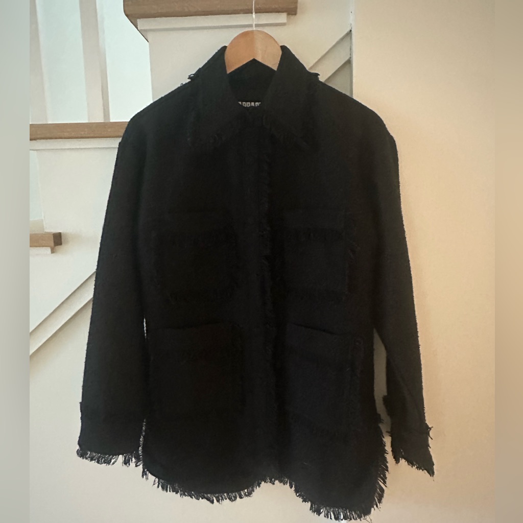 Apparis Black Fringed Tweed Callie Jacket Size Xs